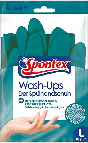 Preisvergleich Produktbild Spontex Wash-Ups Handschuhe, Spülhandschuhe mit Anti-Rutsch-Profil für optimale Geschirrkontrolle, schnelltrocknend, hohes Tastempfinden, Größe L, 1 Paar