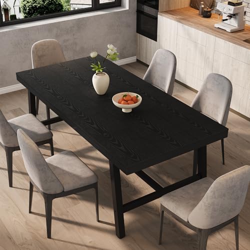 Image of GarveeHome Industrial Dining Table for 6-8 People, 70.87 inch Long Large Kitchen Table with Sturdy Metal Frame, Rectangular Counter for Dinner, Kitchen, Dining Room (Black, 71 inch Non-extendable)