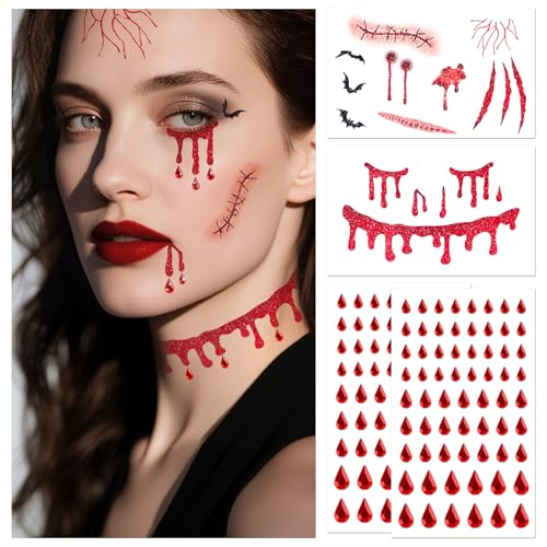 Glitter Vampire Face Tattoos with Face Gems, Halloween Costumes Accessories - image 7