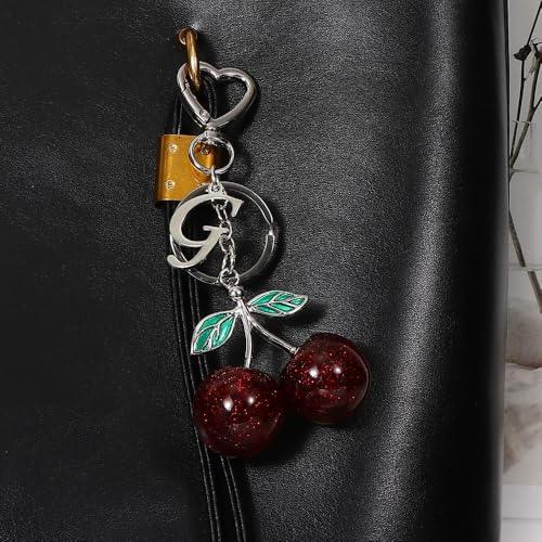 Heart-Shaped Keychain with Initial A-Z and Cherry Charm Bag Charms for Women,Car Accessories