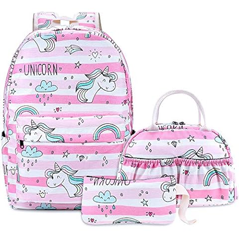 Rainbow Unicorn Backpack Kids School Bag 3-in-1 Bookbag Set, Junlion Twinkle Laptop Backpack Lunch Bag Pencil Case Gift for Teen Girls Womens Cover
