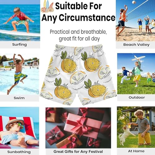 visesunny Summer Boy's Beach Shorts Doodle Yellow Lemon Leaf Quick Dry Swim Trunks Baby Boy Bathing Suit2