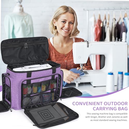 Image of Sewing Machine Carrying Case with Multiple Storage Pockets Large Capacity, Universal Tote Storage Bag Compatible with Most Standard Singer, Brother, Janome