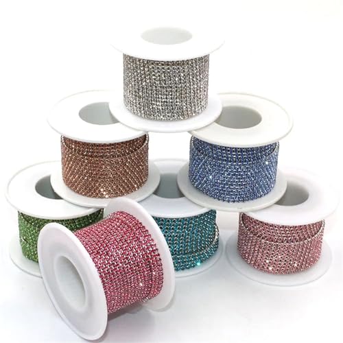 Cadena de diamantes imitación cristal rosa SS16 base plata para adornos y manualidades DIY 4