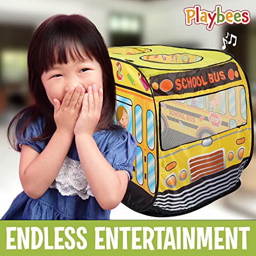 image for Playbees Musical School Bus Pop Up Play Tent with 3 Openings - Tent fo