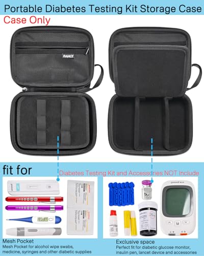 RAIACE Hard Storage Case for Diabetic Supplies, Bag fit for Glucose Meter, Insulin Pen, Glucose Monitor, Blood Sugar Test Strips,Lancets,. (for sale is case only)- Black