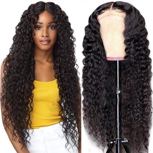 Image of 26 Inch 5x5 Lace Front Wigs Human Hair Pre Plucked 150% Density Water Wave Glueless Lace Frontal Wigs Human Hair for Women 5x5 Brazilian Virgin HD Lace Closure Human Hair Wigs with Baby Hair