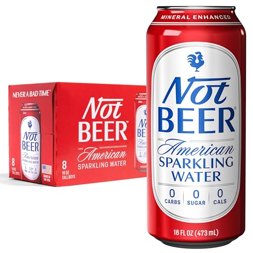Not Beer American Sparkling Water, Original, 99.9% Pure, Mineral & Electrolyte Blend, Unflavored Carbonated Water, Made in America, Plain Sparkling Water, 16 Oz Tallboy Cans, 8 Pack
