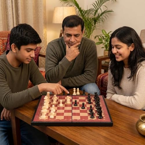 Image of 11 Inches Magnetic Chess Board Set, Foldable Chess Board with Storage & Magnetic Pieces, Travel Friendly Chess Game, Board Game for Teens & Adults, Gift for All Occasions