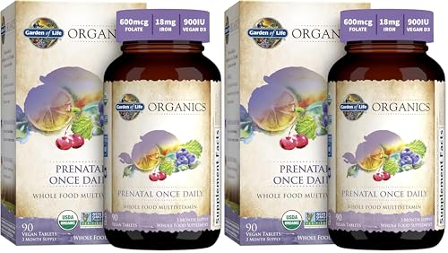 Image of Garden of Life Prenatal Vitamins for Women, Organics Folate for Energy & Healthy Fetal Development,Non-constipating Iron,Vitamin C, B6, B12, D3,Non-GMO,Gluten-Free, Vegan, 90 Day Supply (Pack of 2)