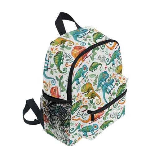 Backpack for Toddler Boys Girls Cute Chameleon Tropical Plant Pattern Lightweight Mini Shoulder Bag Casual Daypack Rucksack for Kindergarten Preschool Nursery Outdoor Travel Age 3-8 M2