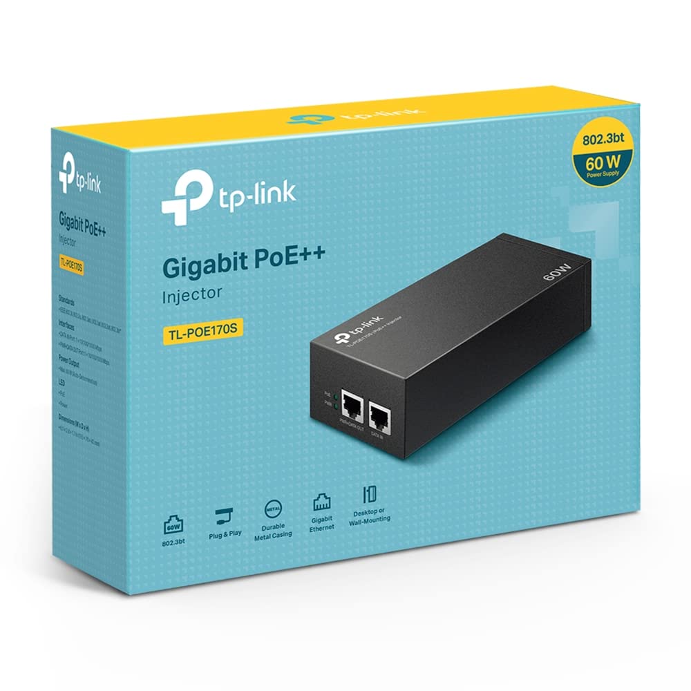 TP-Link TL-POE170S V2 - Injecteur PoE - Gigabit - AC 100-240 V - 60 Watt - Connecteurs de Sortie: 1