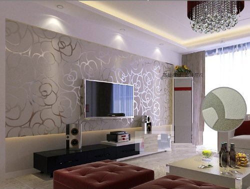 YangYun Home Decoration Rouleau de papier peint texturé en PVC épais de haute qualité pour salon, chambre à coucher, gris argenté 0,53 m (l) x 10 m (L) = 5,3 m² Cover