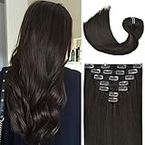 Clip In Hair Extensions Human Hair New Version Thickened Double Weft Brazilian Hair 120g 7pcs Per Set 9A Remy Hair Dark Brown Full Head Silky Straight 100% Human Hair Clip In Extensions(18 Inch #2)