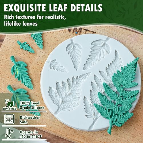 Image of HKNMTT Leaf Fondant Silicone Mold Small Maple Shapes, 34 Cavity Tree Fern Leaves Rose Flower for Cake Cupcake Topper Craft Decorating Sugar Candy Clay Plant Moulds DIY BPA Free