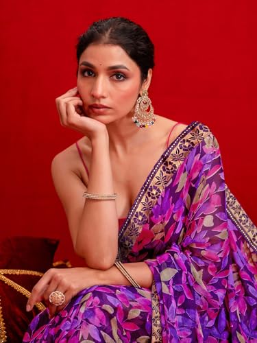 Image of SIRIL Women's Chiffon Printed Saree With Unstitched Blouse Piece