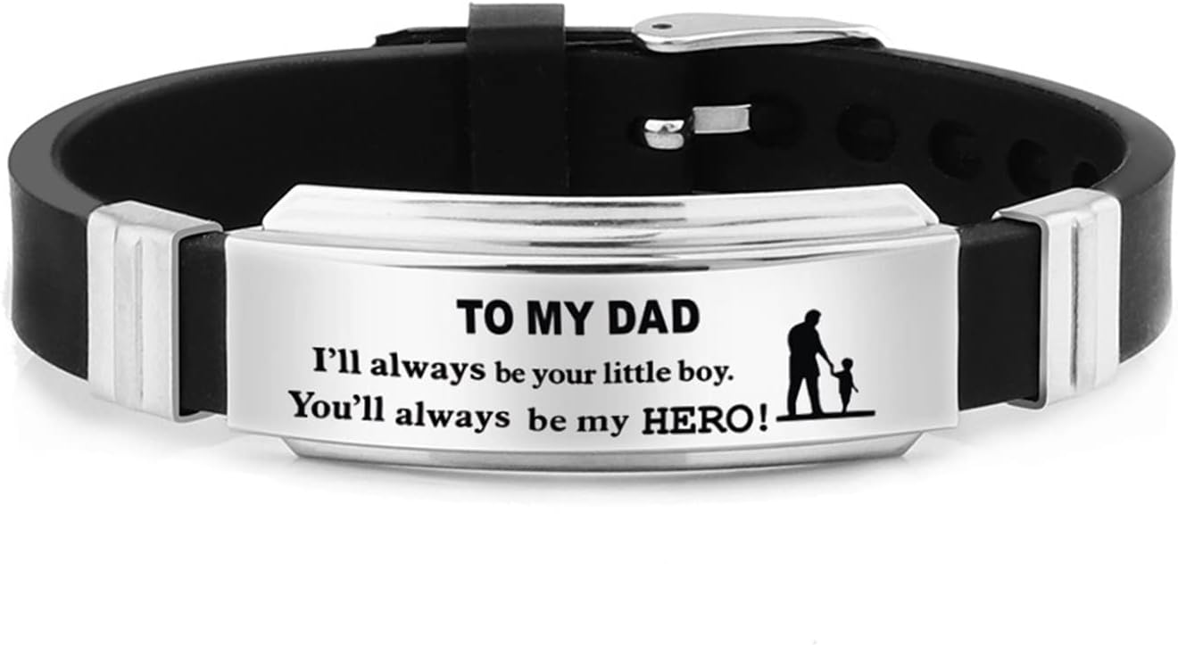 Daesar 316L Stainless Steel Bracelet Silicone Dog Tags Engraved to My DAD Hero Bracelet Bangle ID Bracelet for Father Gift