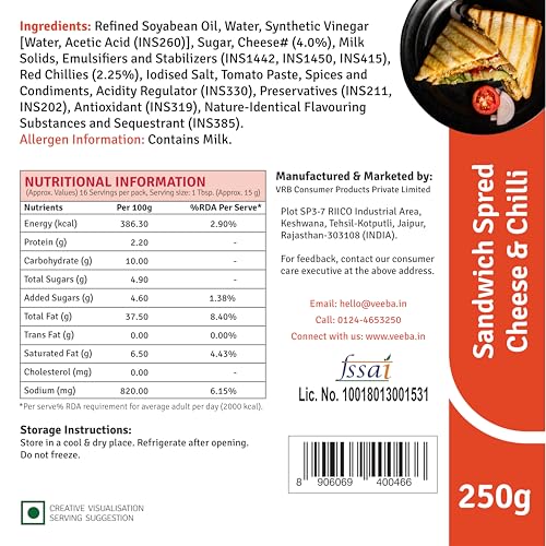 Image of Veeba Chipotle Southwest Dressing, 300 g & Cheese & Chilli Sandwich Spread, 250 g - Pack of 6
