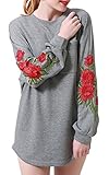 Zevrez Women's Casual Tunic Pullover Floral Long Sleeve Sweatshirt Grey Dress(L)