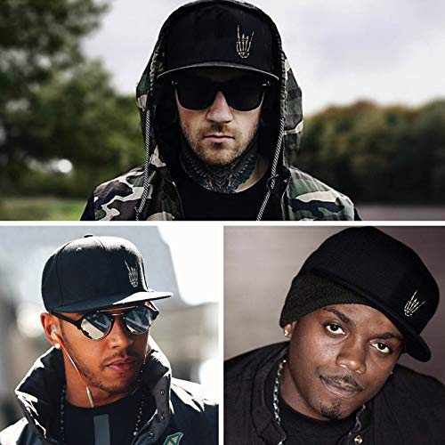 Mens baseball cap snapback noire à visière droite rigide et ajustable
