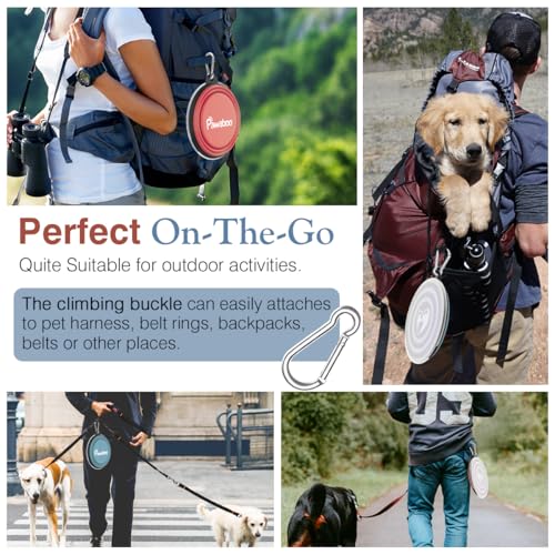 Pawaboo Faltbar Hundenapf, 2 Stück 450ml Hund Reisenäpfe Tragbar Silikon Auslaufsicher Trinknapf Fressnapf mit Deckel und Karabiner für Hunde Katzen Spaziergänge Unterwegs, Hellrosa + Blau