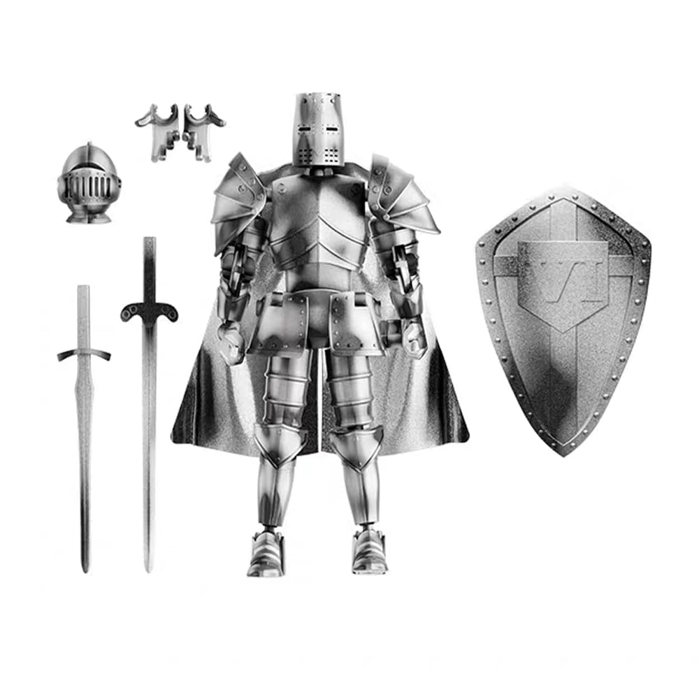 Medieval Action Figures,Knight Armor Action Figure,Multi-Jointed Movable Robot Mannequin T13,Dummy 13 Action Figure(Assembly Required) (B-Silver)