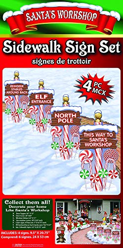 IM VERA 4-Pc Sidewalk Yard Signs Decoration Set Christmas Santa\'s Workshop North Pole