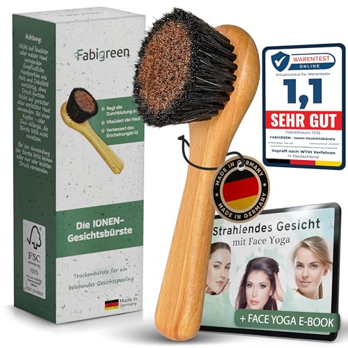 Fabigreen® - Gesichtsbürste Kupfer Original [MADE IN GERMANY] Peeling Trockenbürste Gesicht inkl. E-Book mit Face Yoga & Anwendungstipps Ionic face dry brush Klosterbürste FSC Buchenholz& plastikfrei