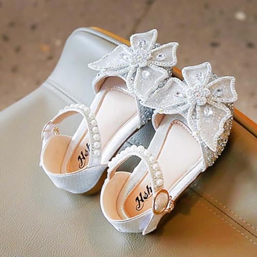 Girls Ballet Flats Wedding Shoes with Glitter Pearl Ankle Strap, Flower Girl Party Dress Shoes for Toddler Little Kids4