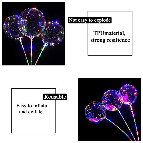 10PCS 51CM Clear LED Light Up BoBo Globos, Globo de burbujas de helio brillante colorido con palos y luces de cadena para la fiesta de cumpleaños de la boda de Navidad