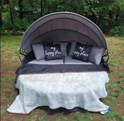image for Crownland Outdoor Patio Canopy Bed Round Daybed with Washable Cushions