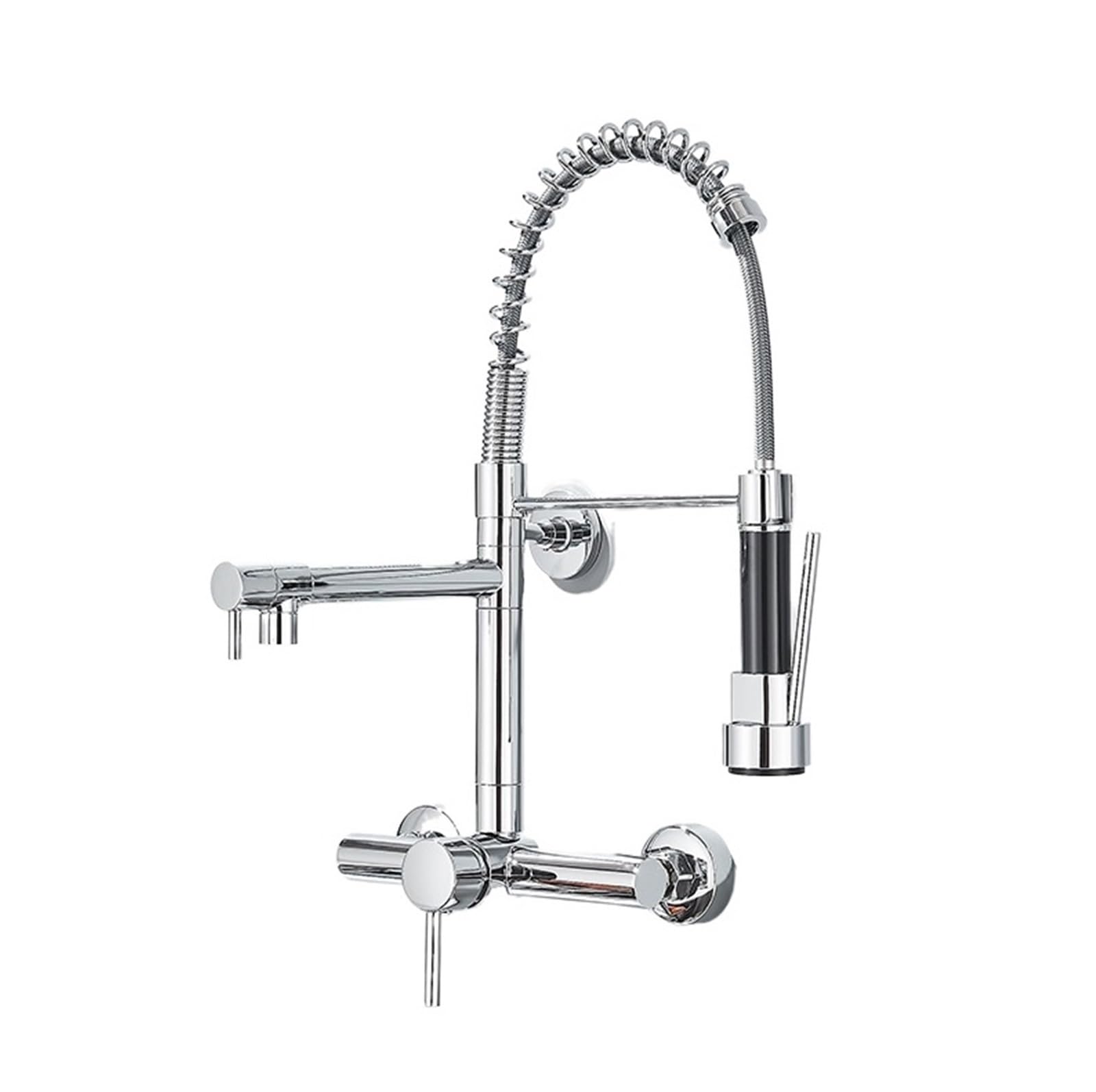 Grifo extensible de cocina de muelle cromado y níquel con agua caliente 3