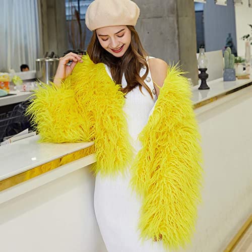 Yuakou Women's Shaggy Faux Fur Outwear Coat Jacket Long Sleeve Warm Winter Rose Red #TOP6