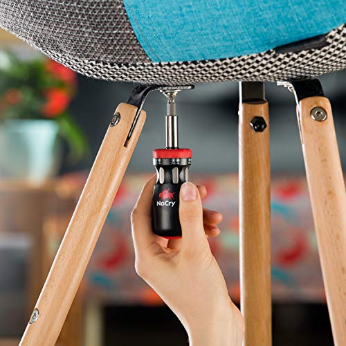 NoCry Stubby Ratcheting Screwdriver Kit with 12-in-1 Mini Bit Set including Flathead, Hex, Torx and Pozidriv Tips