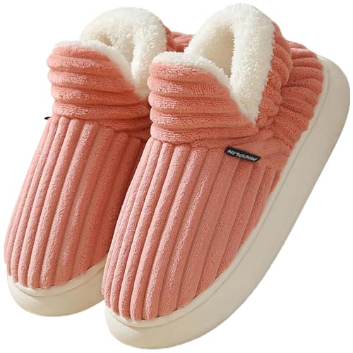 Donpapa Zapatillas de Estar por Casa Mujer Hombre Invierno Cálido Cerradas Cómodo Algodón Pantuflas con Espuma de Memoria Rosa 270