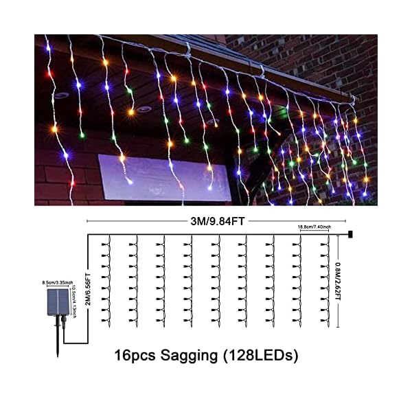 JIMACRO Solar LED String Lichter, 32pcsx0.8M 256 LED Lichtvorhang Weihnachtsbeleuchtung Außen, 7M Wasserdichte Lichterketten, 8 Modi LED Wasserdichte Lichterkette Außen für die Wandtraufe Dekoration – Bild 4