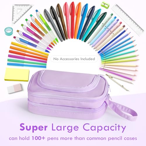 Image of Large Capacity Pencil Case with Pull-out Structure - Multifunctional Extra Big Pencil Pouch Pen bag, Portable Stationery Organizer with Zipper, Office School Supplies for Boys Girls, Purple