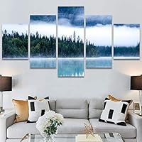 SIGNWIN 5 Panel Canvas Wall Art Foggy Mountains for Home Decorations Ready to Hang - 60