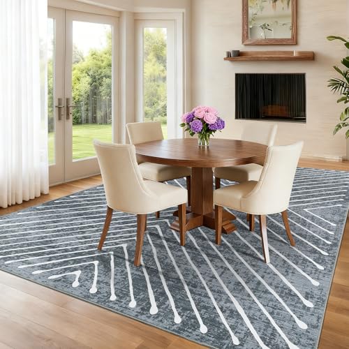 8x10 Area Rug for Living Room Washable Rug Non Slip Large Bedroom Stain Resistant Dining Room Throw Rug Contemporary Accent Carpet Ultra Soft Modern Carpet for Home Decor Office, Dark Grey - Image 4