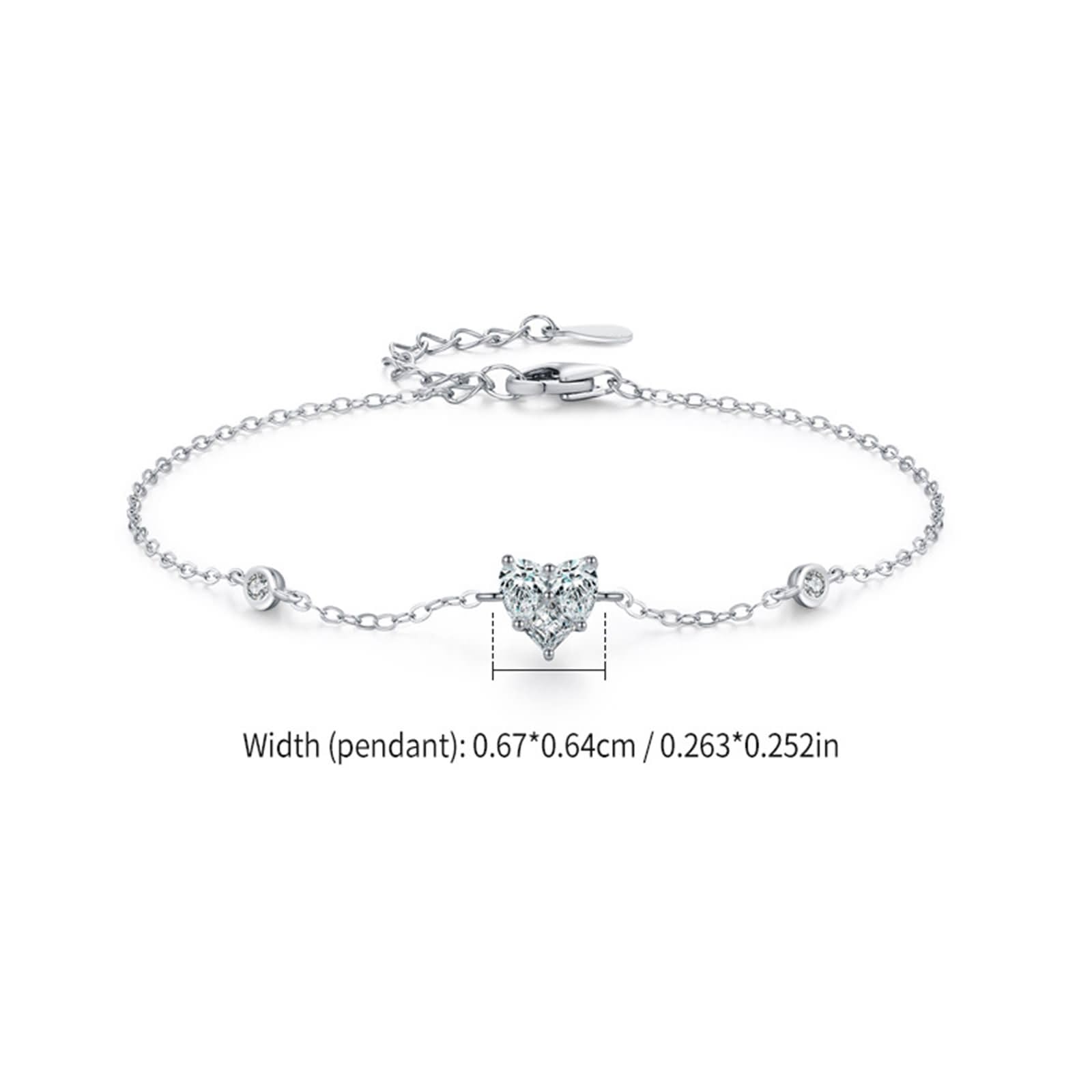 Pulseras de Mujer de Oro Blanco 9Kilates / 14Kilates / 18Kilates, Corazón con Diamante Creado de 0,25 ct, Cadena Extensible 16 CM + 5 CM, Pulsera de Plata de Mujer Ajustable