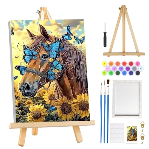 MOGTAA Pferd Malen Nach Zahlen Erwachsene mit Rahmen, Tiere Malen Nach Zahlen Mit Holzstaffelei, DIY Ölgemälde Leinwand Set Acrylic Malerei Bilder für Home Dekor, 20x30cm MOGTAA Pferd Malen Nach Zahlen Erwachsene mit Rahmen, Tiere Malen Nach Zahlen Mit Holzstaffelei, DIY Ölgemälde Leinwand Set Acrylic Malerei Bilder für Home Dekor, 20x30cm