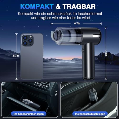 Pourbibi Handstaubsauger,Handstaubsauger Akku,12000Pa Autostaubsauger Kabellos mit 2 Waschbar HEPA-Filter,Mini Staubsauger,2 in 1 Staubsauger Gebläse Für Auto,Haus & Tierhaar Reinigung（NO.50）