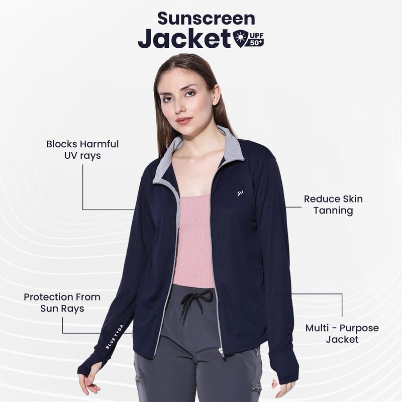 Image of BLUETYGA SUNSCREEN JACKET Women's Travel Nylon Solid Plain Sports Summer Gym Workout Running Travel Trekking and Sunscreen jacket for Women Nylon Winter Casual Wear