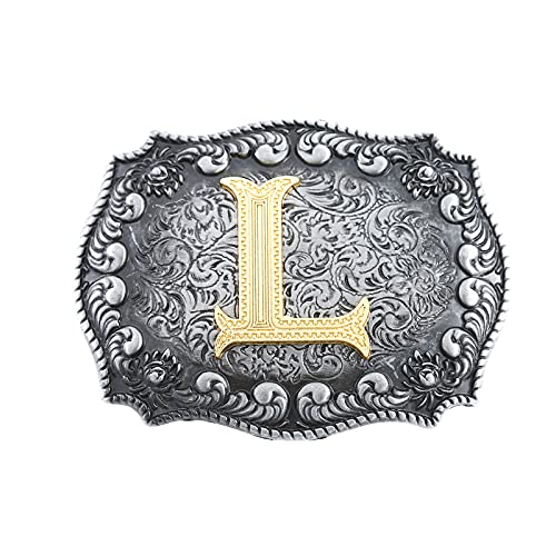 Image of HUABOLA CALYN Belt Buckle Men, Western Cowboy Rodeo Small Alphabet Letter ABCDMRJ to Z Initial Belt Buckles for Women