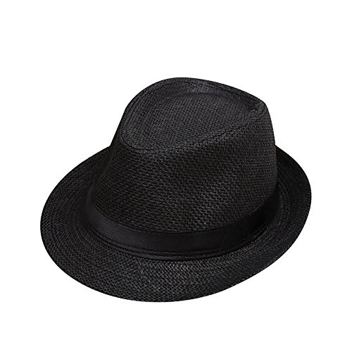 Kids Summer Beach Straw Hat Children Jazz Panama Trilby Fedora Hat Gangster Cap Outdoor Boys Girls Sun Hats(A,One Size)