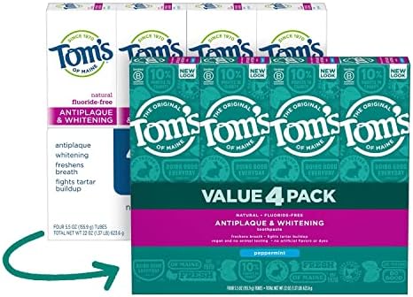 Tom's of Maine Fluoride-Free Antiplaque & Whitening Toothpaste, Peppermint (5.5 oz., 4 pk.)