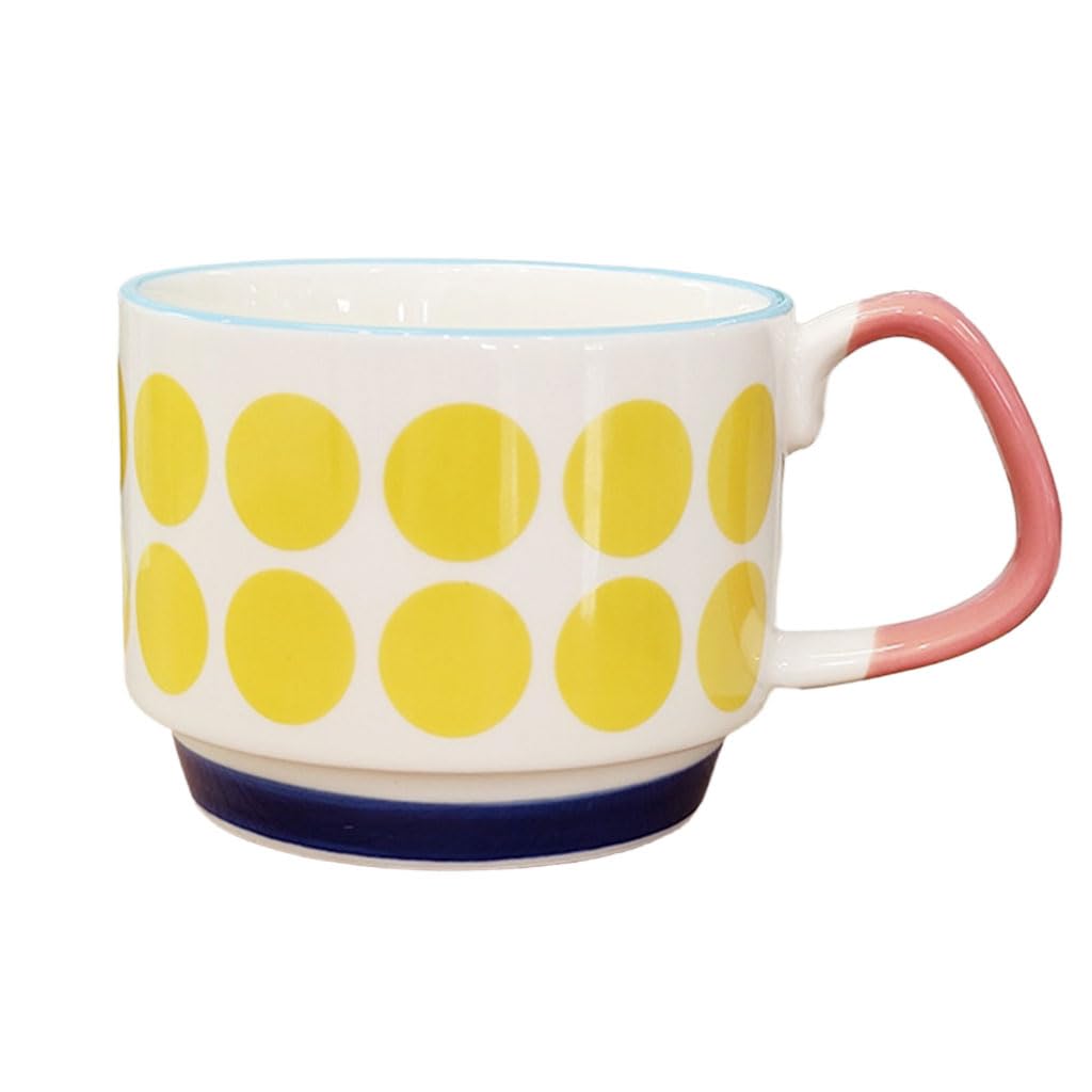 Modern Stackable Ceramic Coffee Mugs 300ml | Porcelain Espresso & Latte Cups with Handle | Minimalist Coffee Mugs for Men, Women, Mom & Dad (E-Yellow Dots)