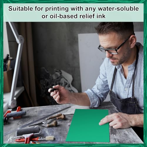 Image of Yeaqee 8 Pcs 9 x 12 Inch Linoleum Blocks for Printmaking Rubber Carving Block Soft Linocut Blocks Large Linoleum Sheet Lino Plates for Engraving Art Project Printmaking Artist Studio Supplies, Green