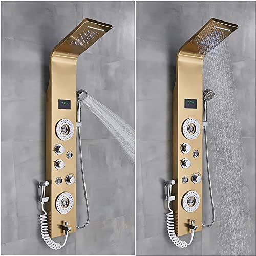 Led Gold Shower Panel Tower System Digital Display Shower Column Stainless Steel Shower Panel System, Shower System with Shower Head, Handheld Shower, Body Jets, Tub Spout, Bi miniatura 7