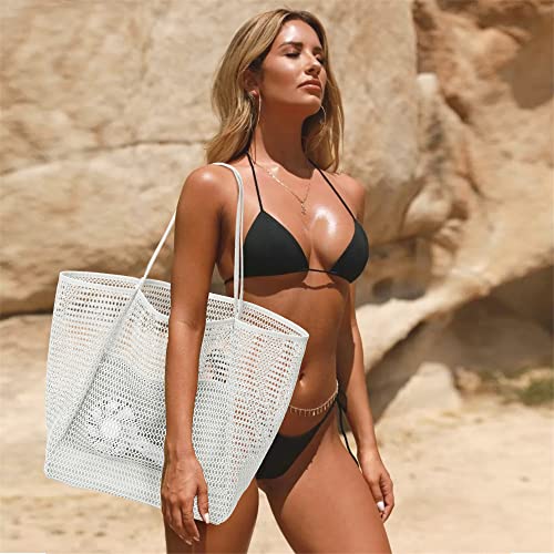 Image of KALIDI Beach Nylon Mesh Tote Bag, Casual Tote Bag Hobo Women Foldable MAX 23L Shoulder Bag For Beach Picnic Vacation